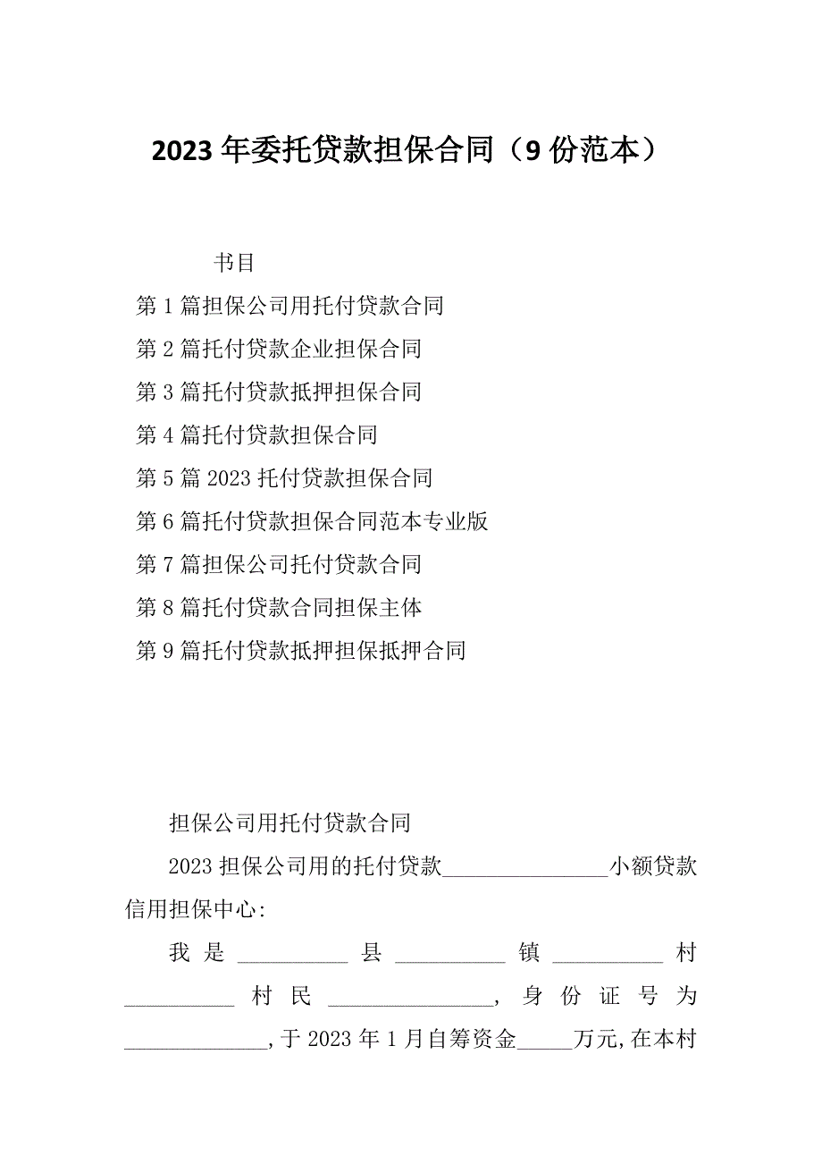 2023年委托贷款担保合同（9份范本）_第1页