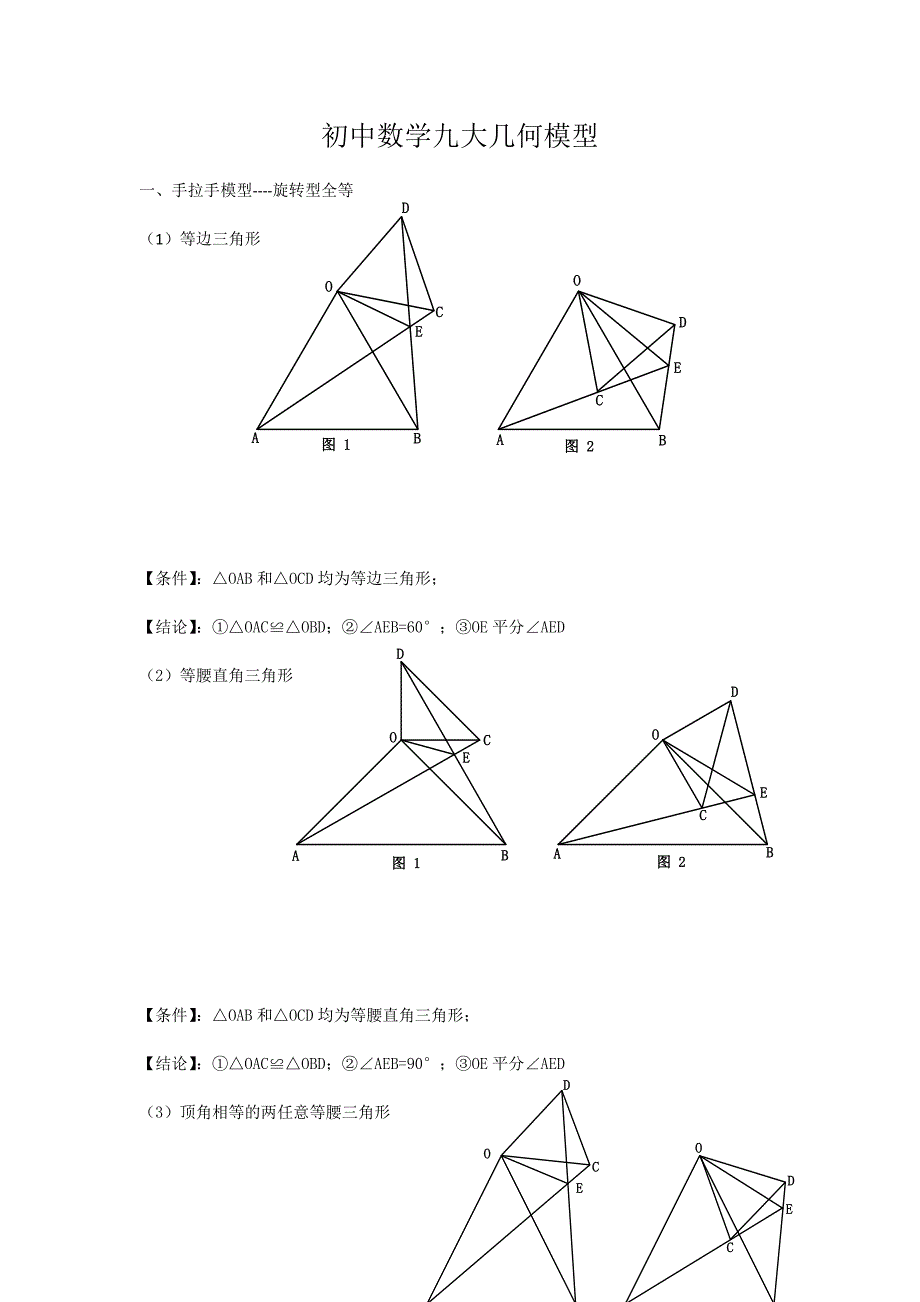 初中数学九大几何模型-初中几何九大模型-初中九大几何模型;_第1页