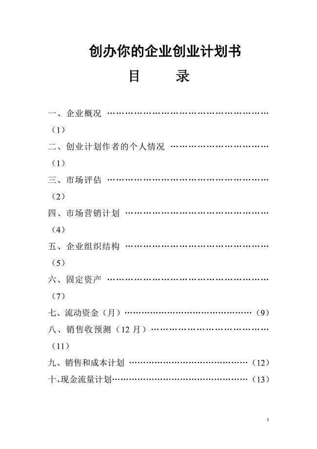 创办你的企业创业计划书