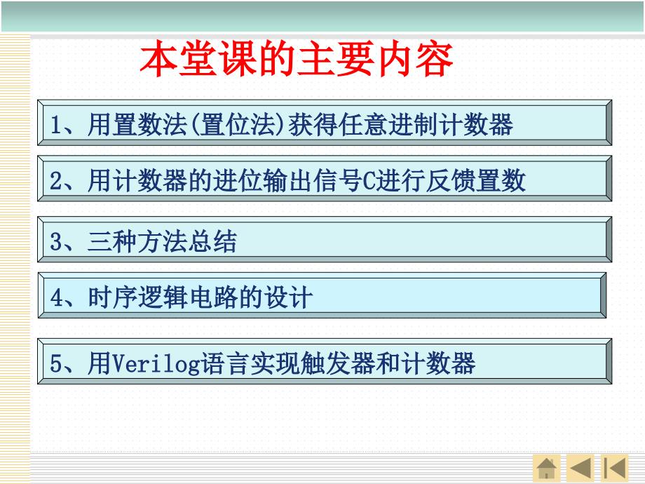 本堂课的主要内容 1、用置数法(位法)获得任意进制计数器_第1页