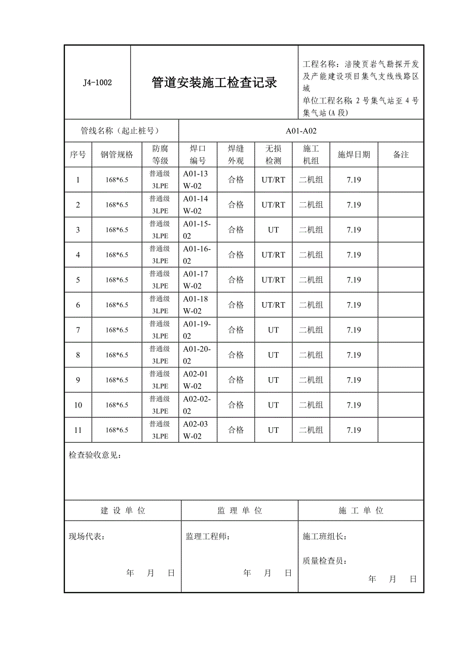 管道安装施工检查记录_第2页