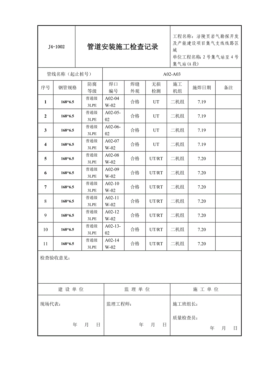 管道安装施工检查记录_第3页