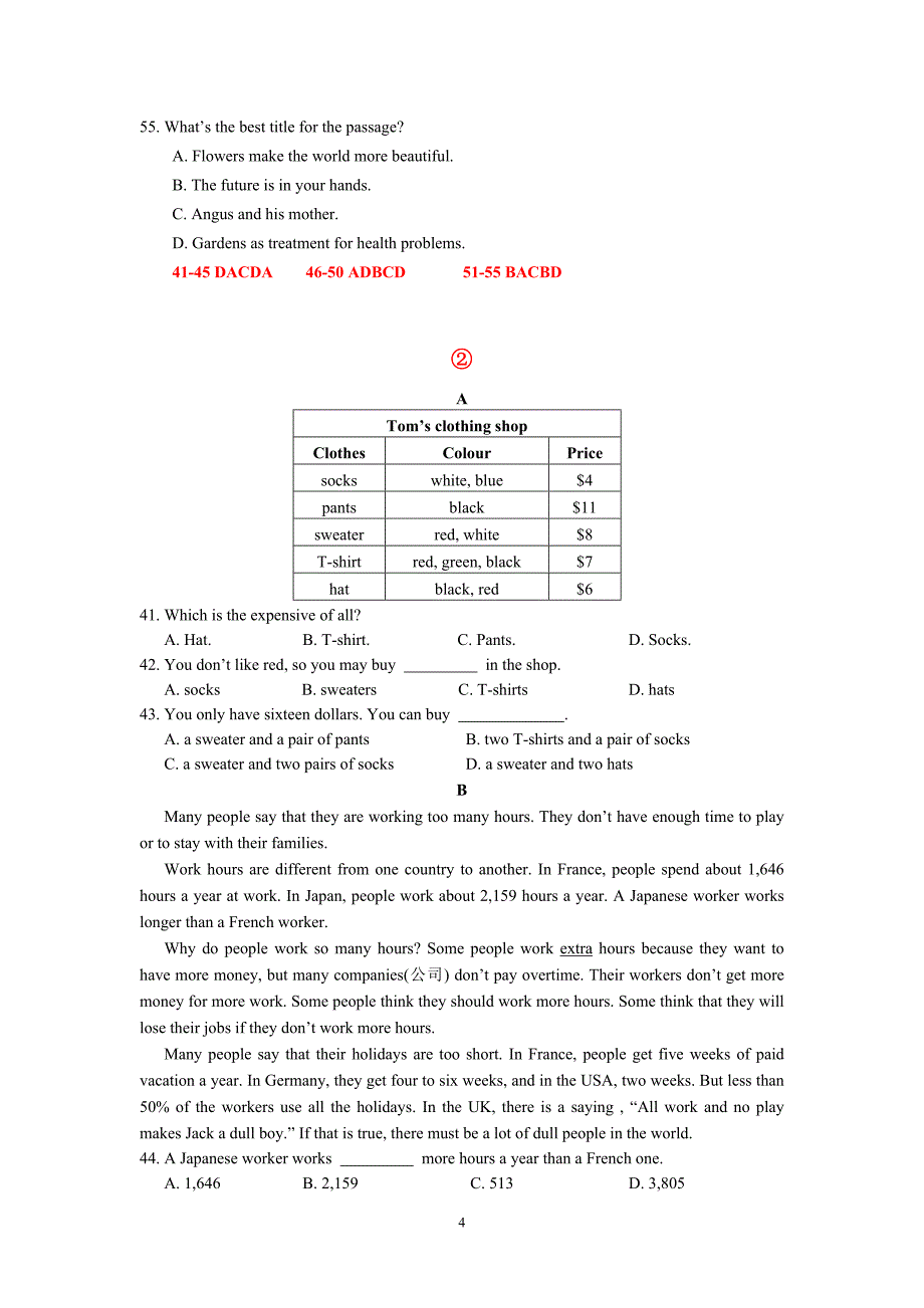 牛津译林版七年级上册英语阅读理解分类汇编（含答案）_第4页