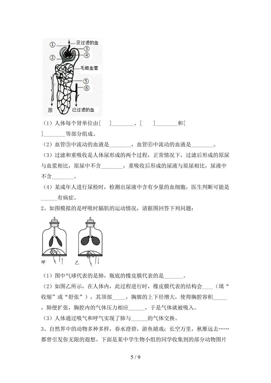 苏教版八年级生物(上册)期末真题试卷及答案.doc_第5页