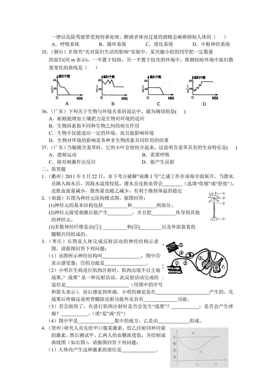 (备战精品资料生命科学部分)科学考点分类汇编之六：生命活动的调节_第5页