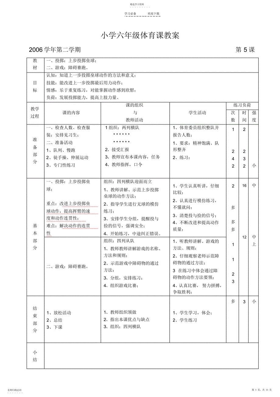 2022年小学六年级体育课教案_第5页