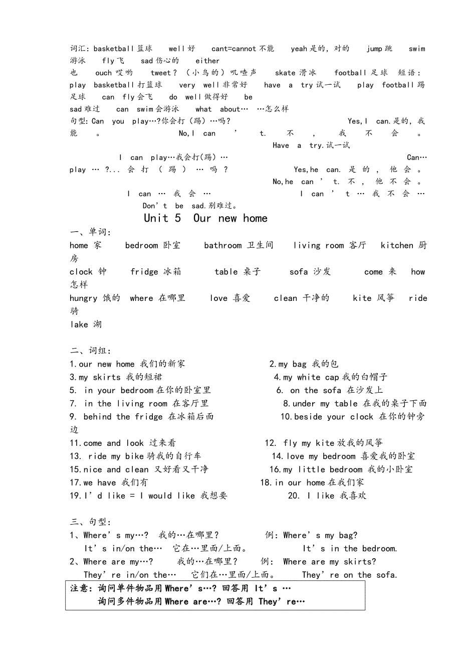 译林小学四年级英语上册1-8单元学习重点_第5页