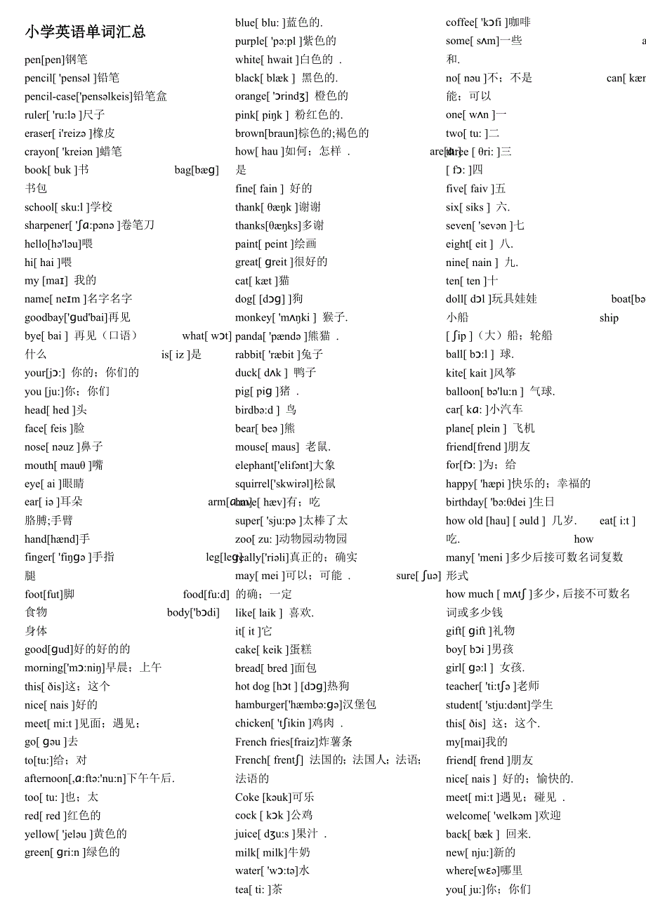 小学英语单词(带音标)完美大全_第1页