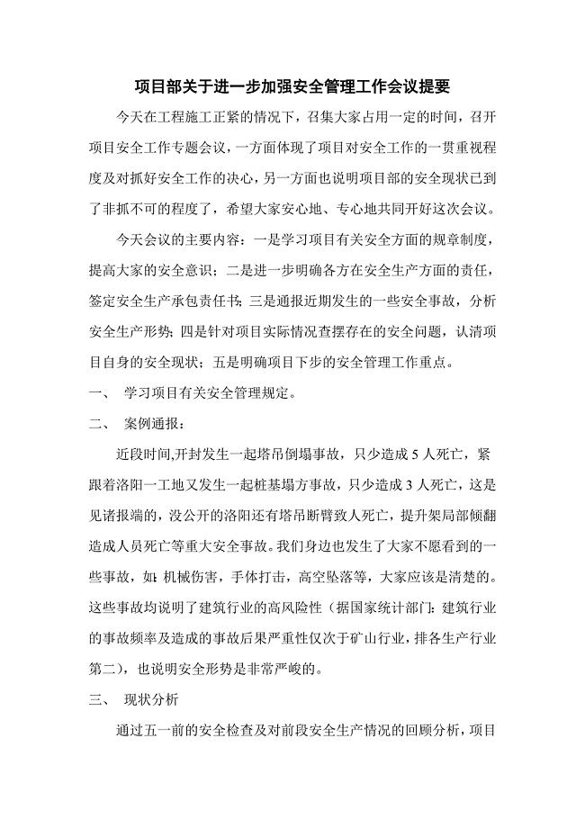 安全管理工作会议提要.doc