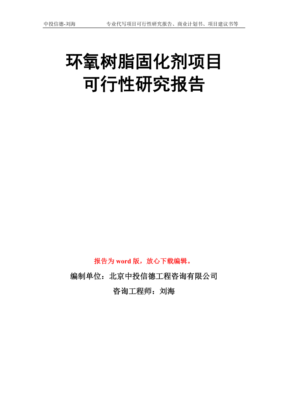 环氧树脂固化剂项目可行性研究报告模板_第1页