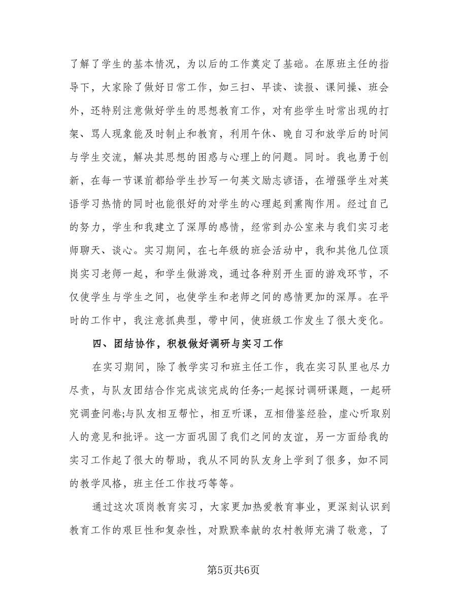 顶岗实习工作自我总结范文（二篇）.doc_第5页