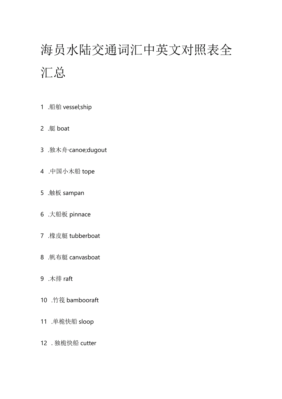 海员水陆交通词汇中英文对照表全汇总_第1页