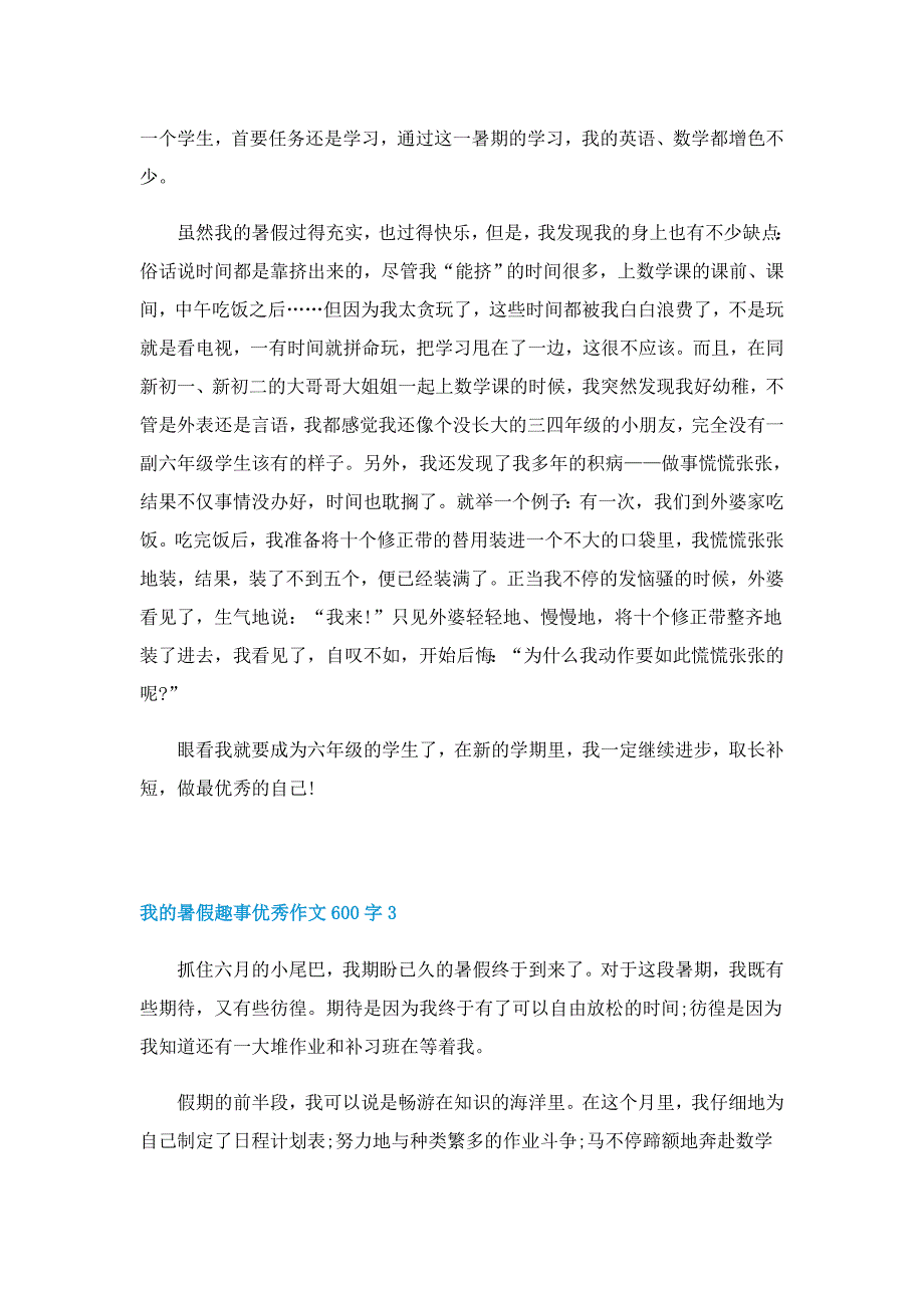 我的暑假趣事优秀作文600字_第3页