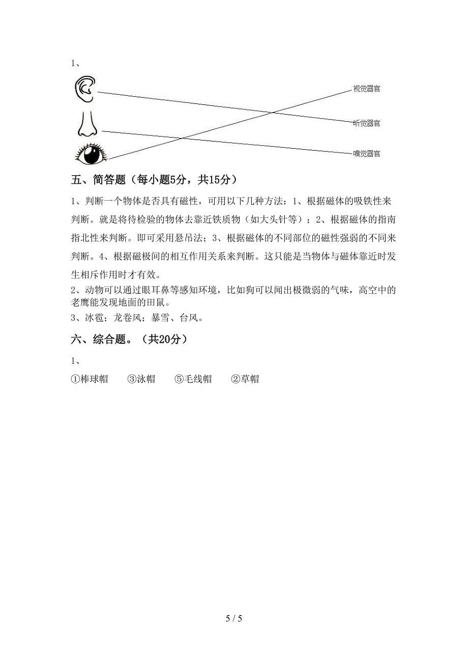 新教科版二年级科学下册期中考试卷(一套).doc_第5页