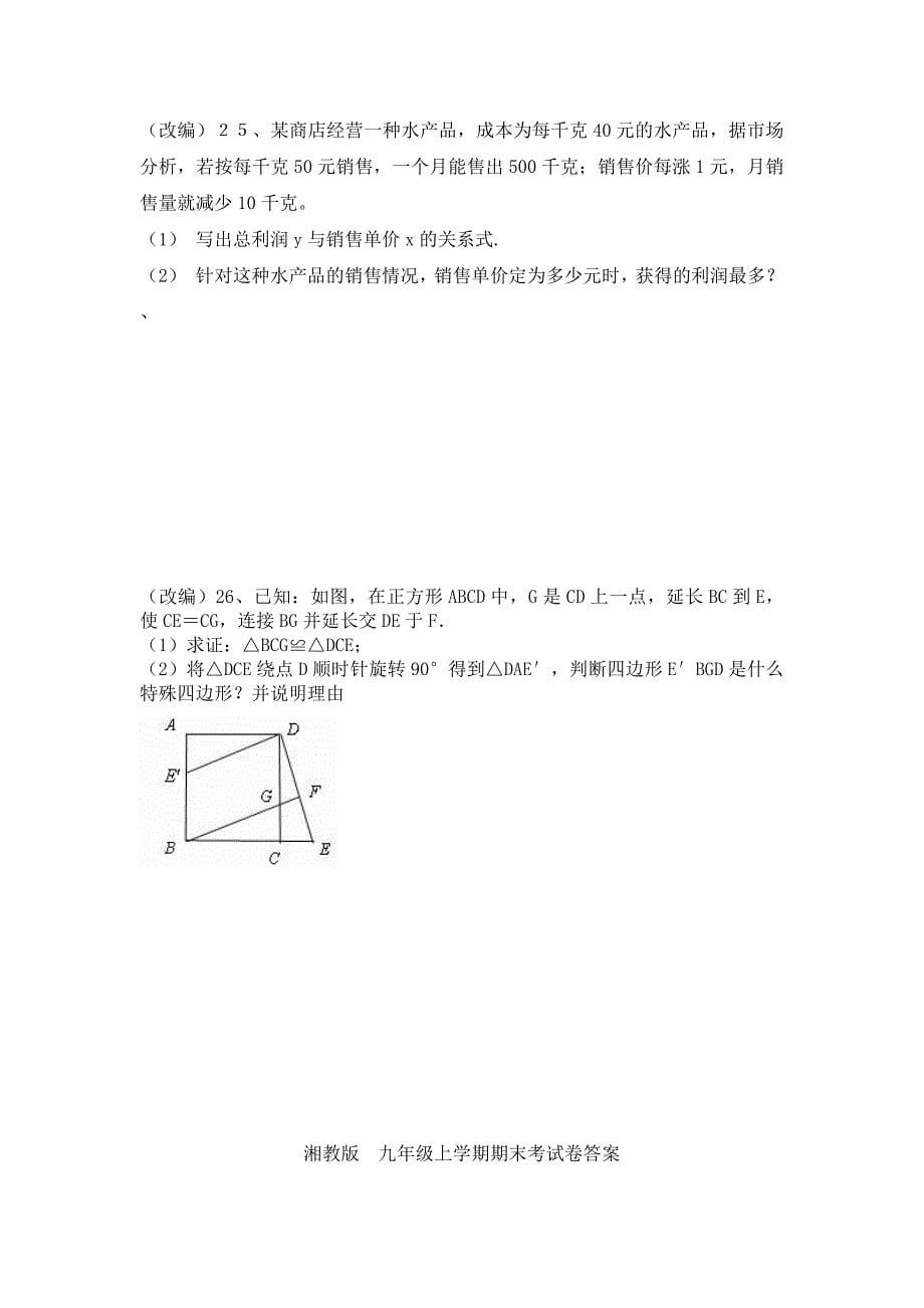 湘教版九年级上册数学期末考试卷_第5页