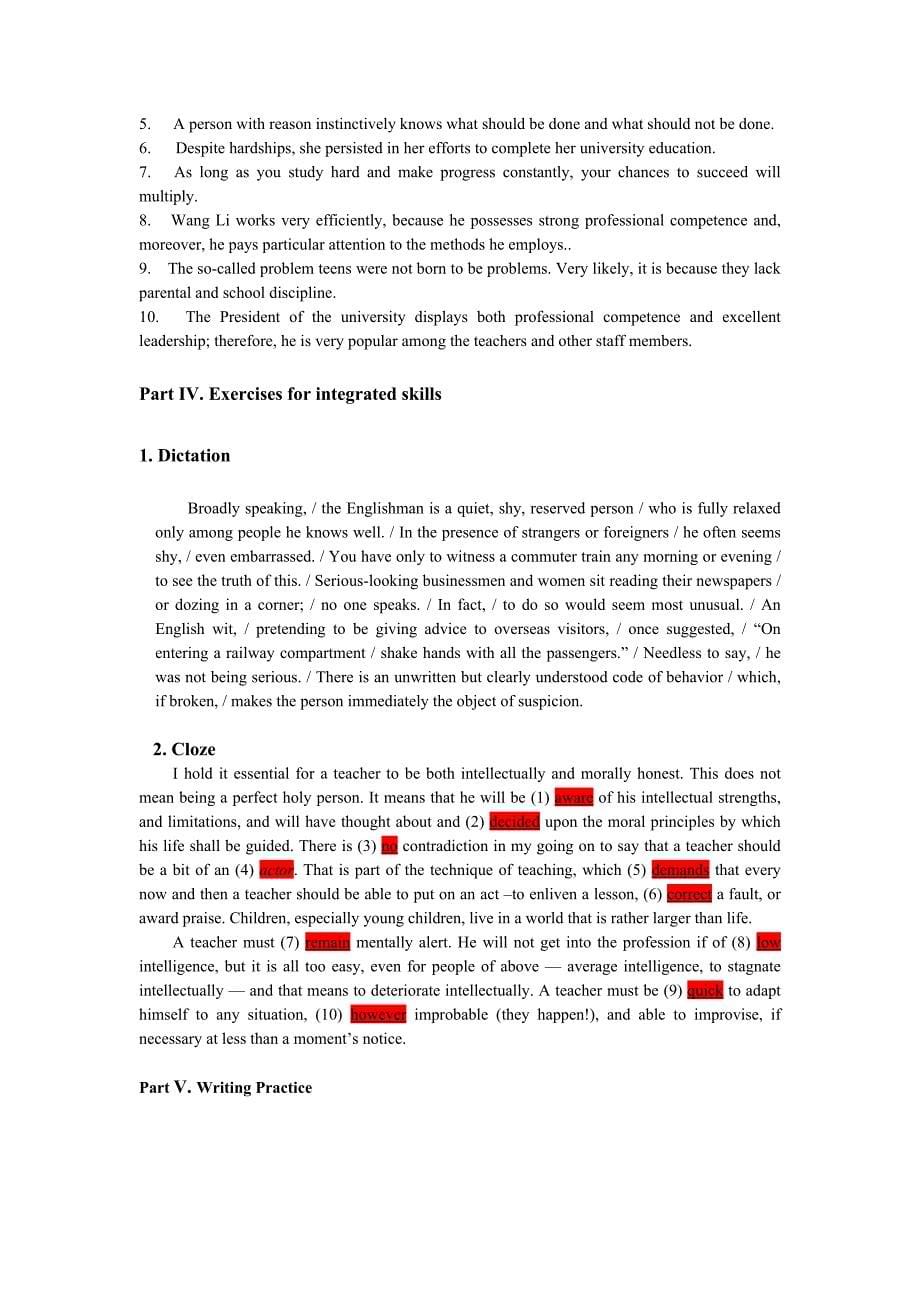 大学英语综合教程1Unit14习题答案_第5页