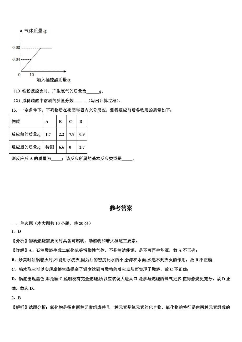 2022-2023学年四川省成都市北大附中成都为明学校九年级化学第一学期期末质量检测试题含解析.doc_第5页