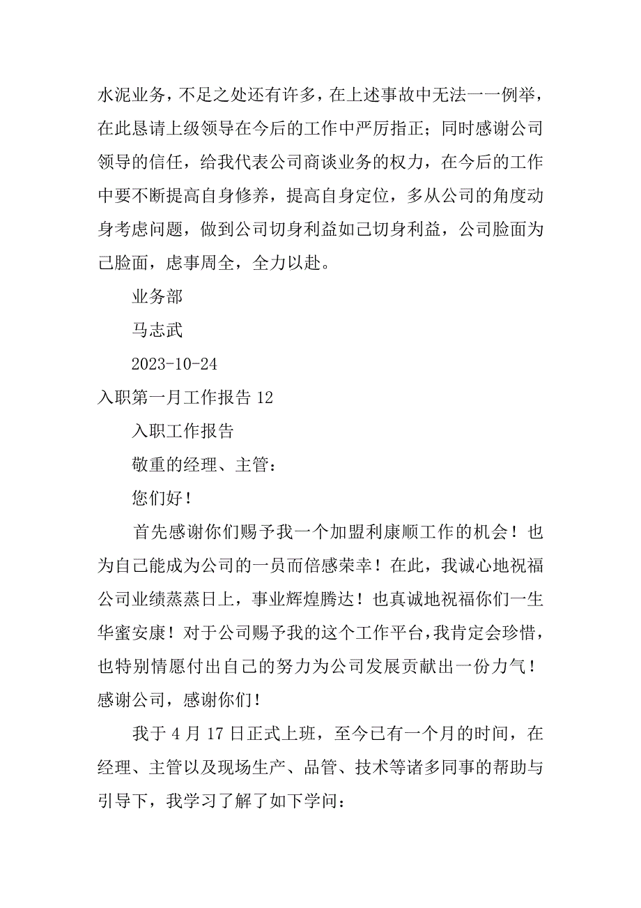 2023年入职第一月工作报告1刚入职怎么写工作报告_第4页