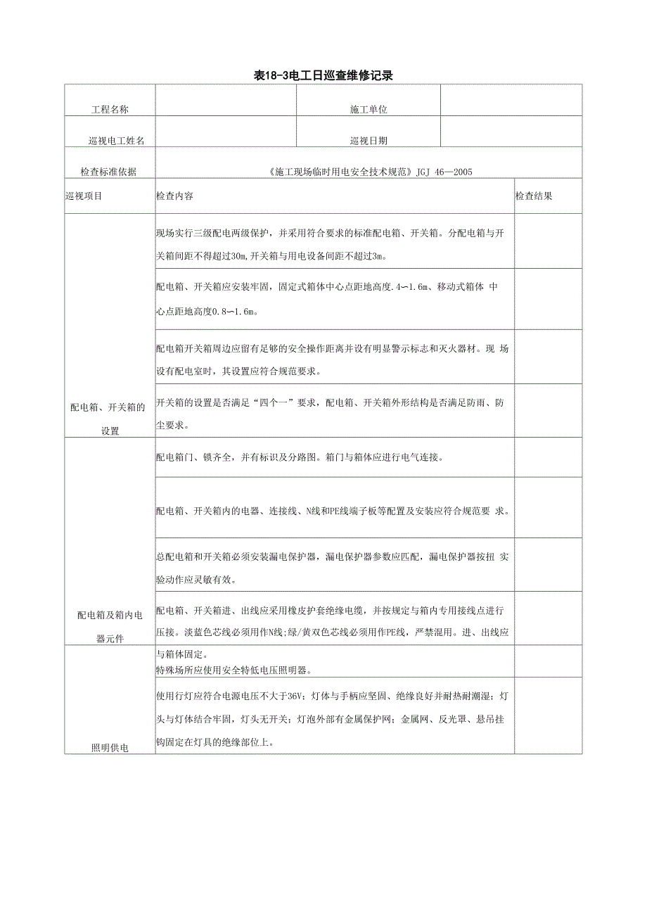 电工日常巡查记录表_第1页