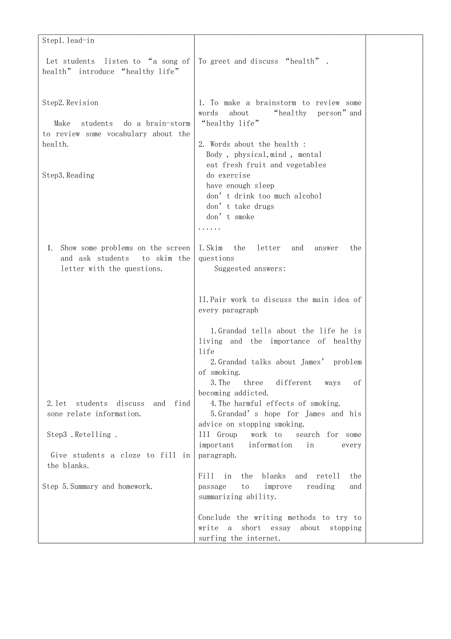 2022年高中英语 Unit 3 A healthy life Readin教案 新人教版选修6_第2页