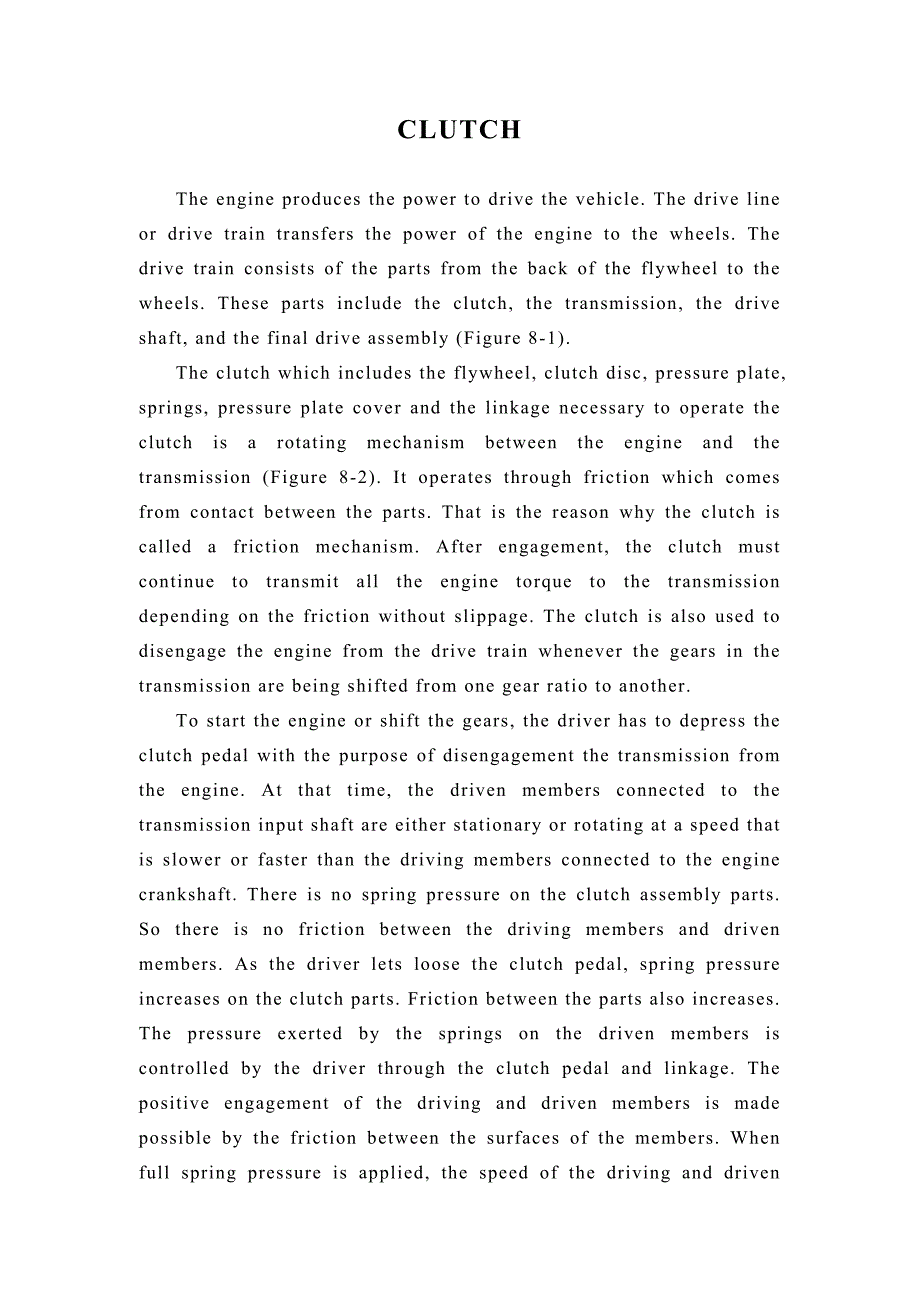 汽车离合器课程毕业设计外文文献翻译、中英文翻译、外文翻译_第1页