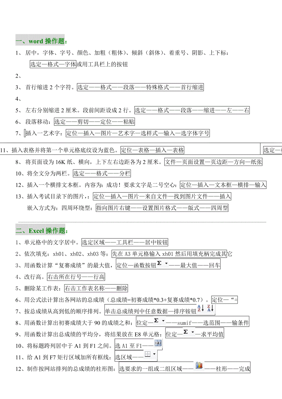 初中信息技术考试所有操作题步骤_第1页