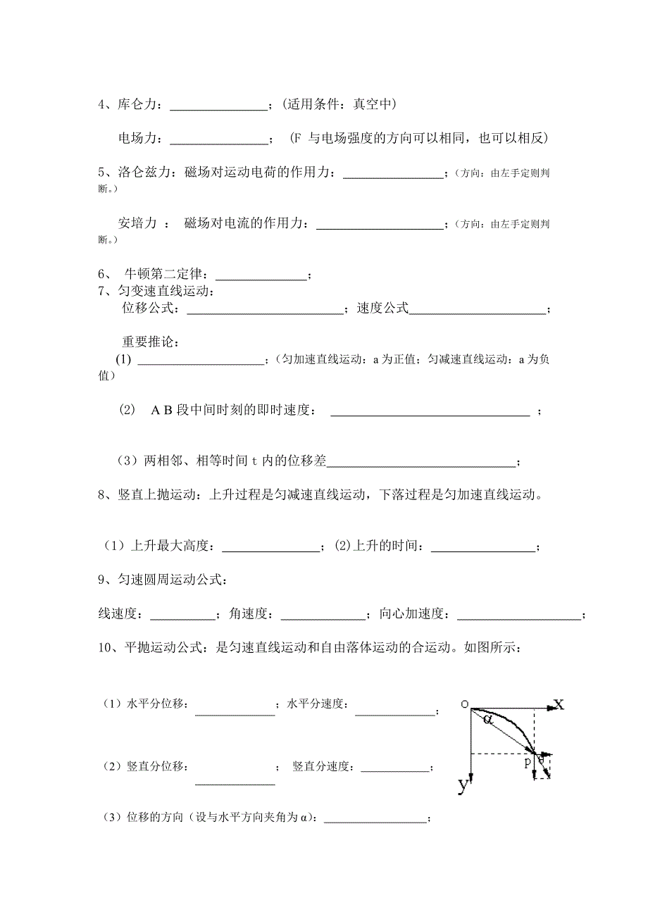 高考物理公式、规律识记测试2009年12月.doc_第2页