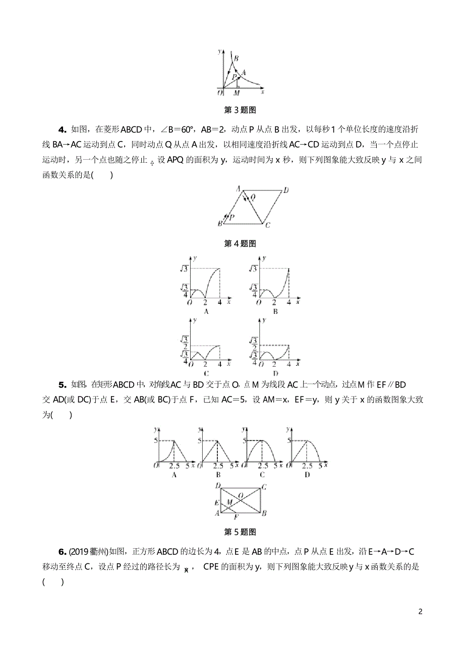 2020年中考数学题型专练一 动点问题的函数图像_第2页