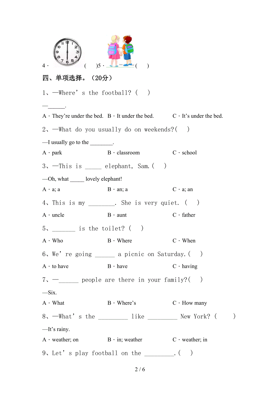 2022年北京版四年级英语上册期中试卷(参考答案).doc_第2页