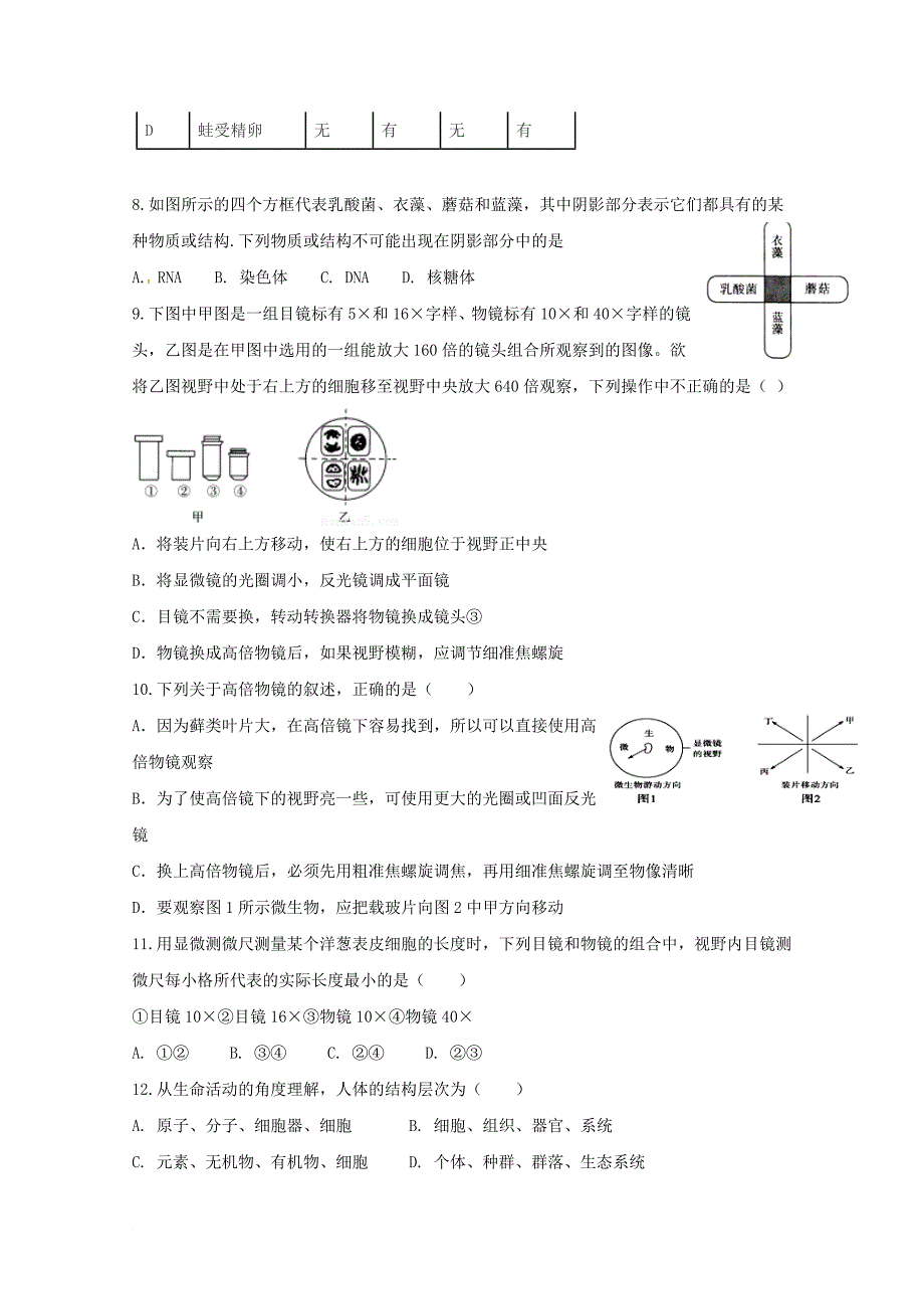 山西省某知名中学高一生物上学期第一次月考试题22_第2页