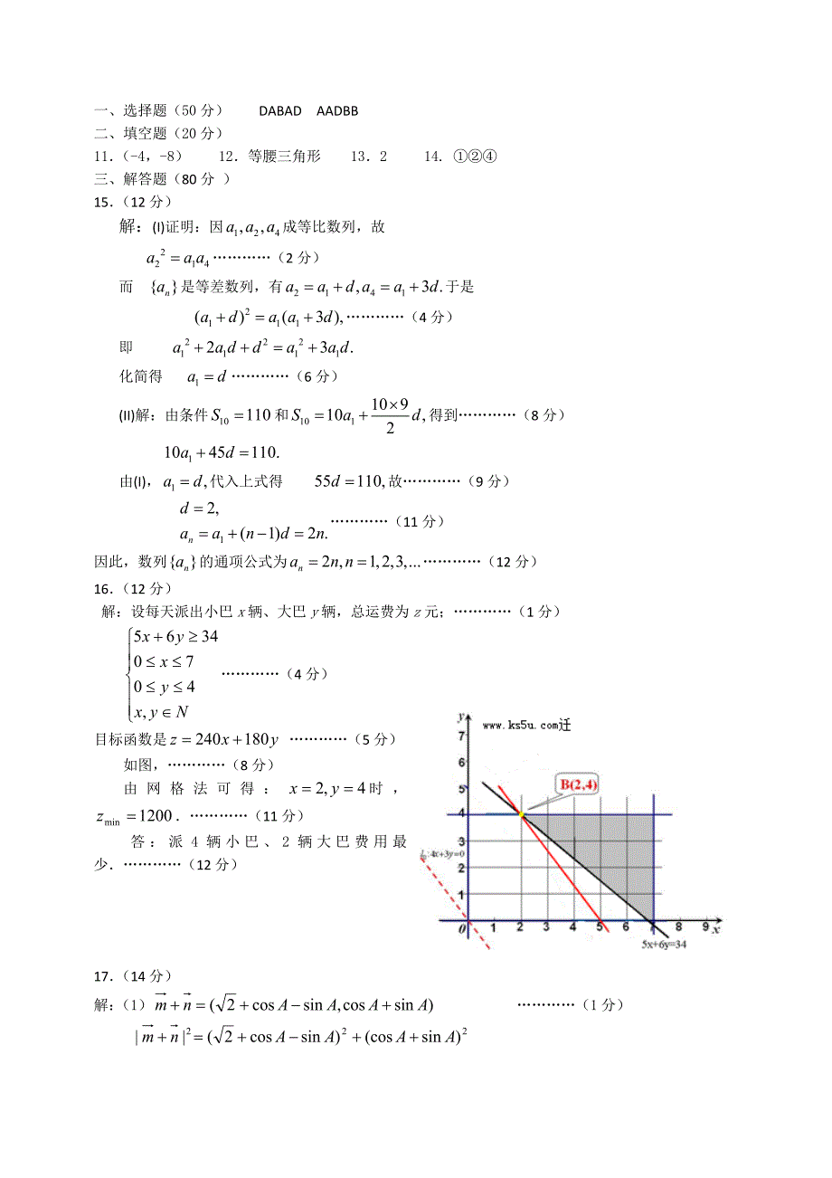 广东省汕头金山中学2011届高三数学上学期期末考试 文新人教A版_第4页