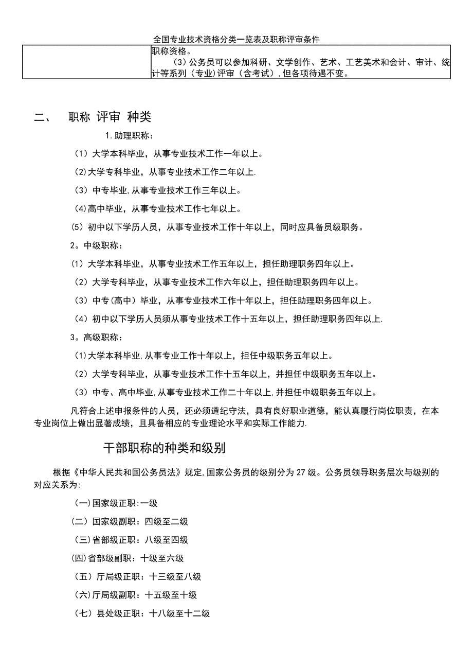 (2021年整理)全国专业技术资格分类一览表及职称评审条件_第5页