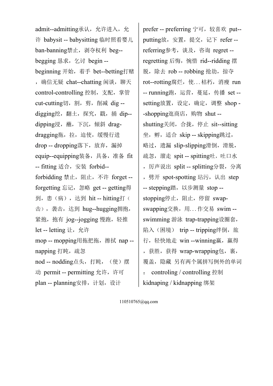 中学阶段所有加ing要双写的动词_第2页