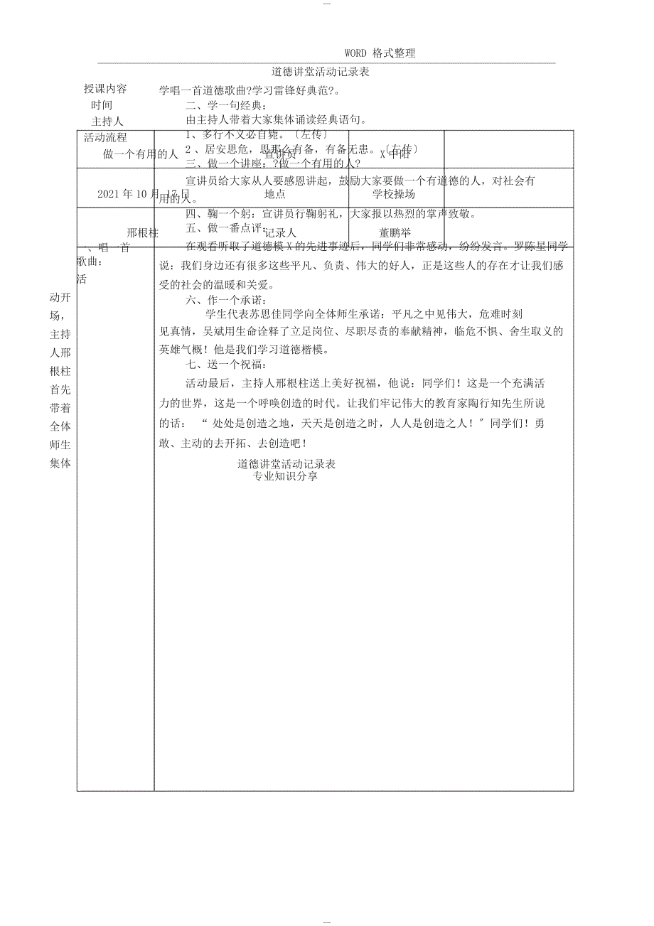 2018度道德讲堂活动记录文本表_第3页