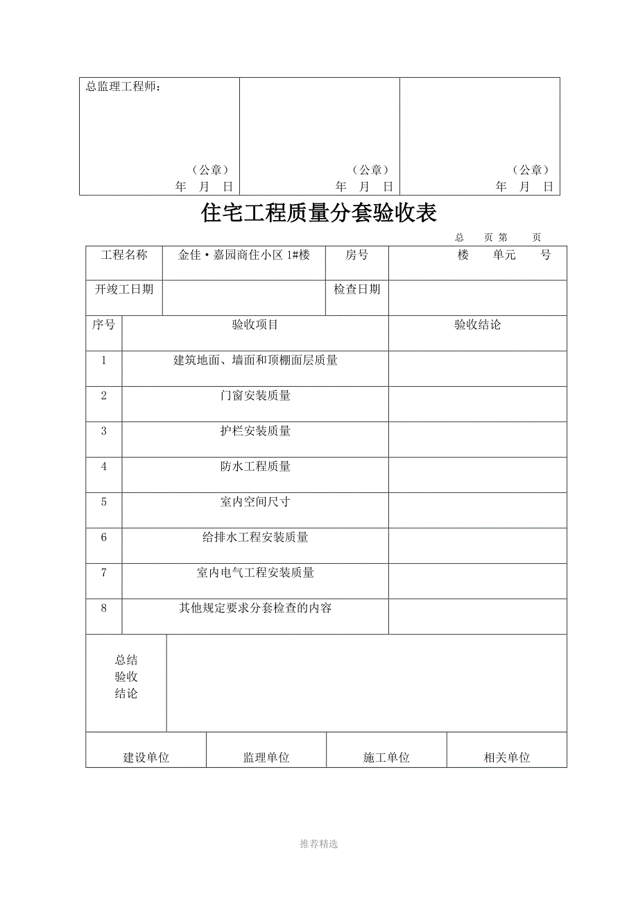 住宅工程质量分套验收表1#楼Word版_第3页