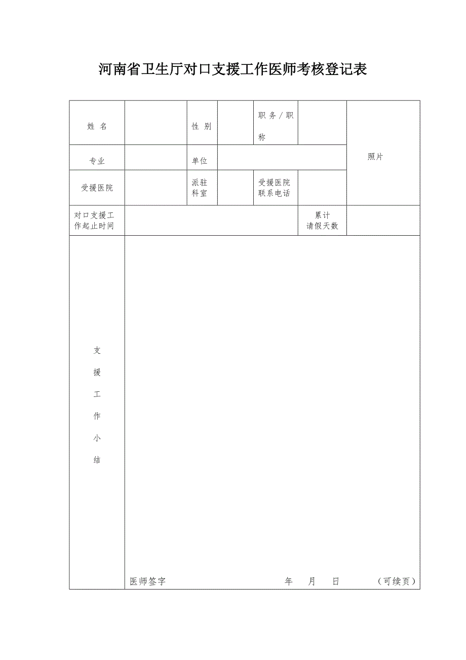 对口支援考核表.doc_第1页