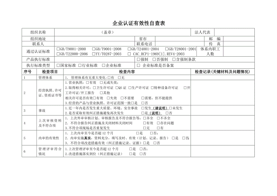 企业认证有效性自查表_第1页