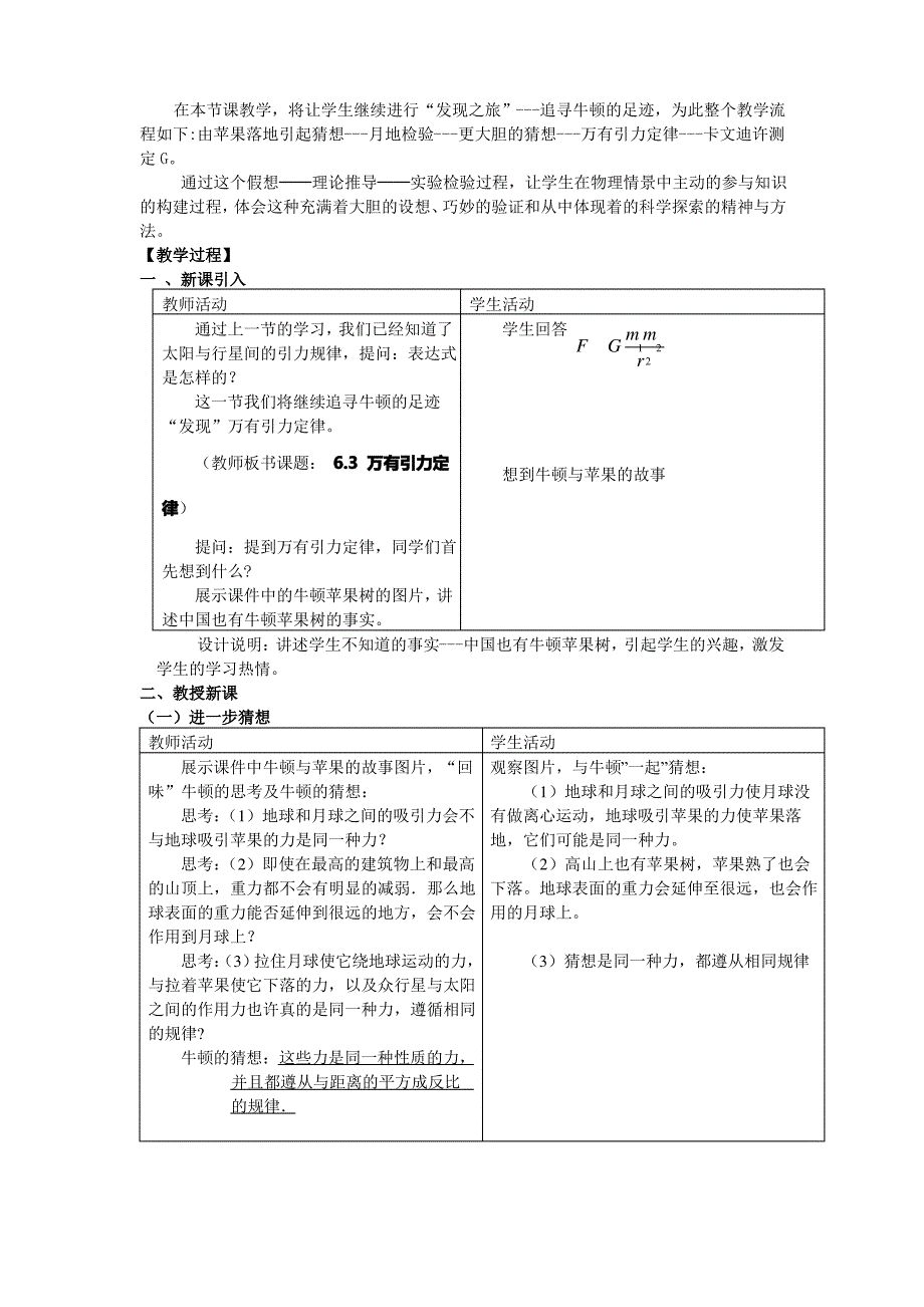 万有引力定律教学设计_第2页