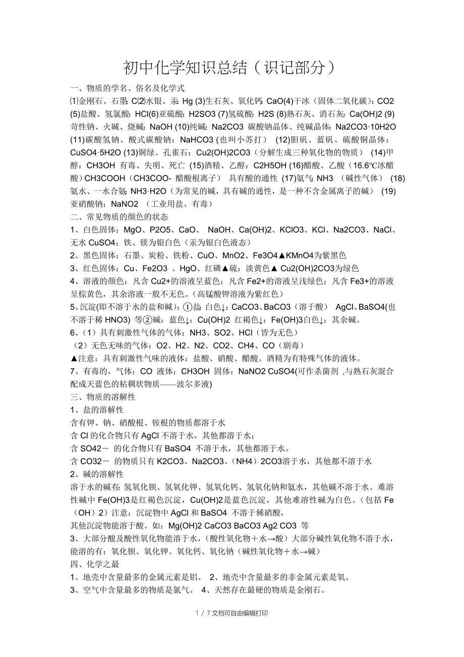 初中化学知识总结.doc（绝对全面）_第1页