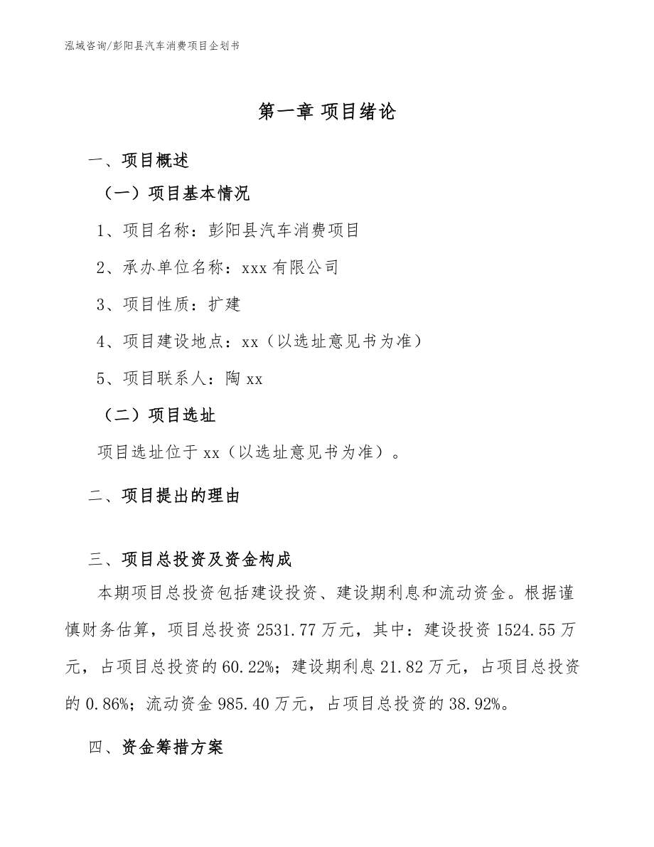 彭阳县汽车消费项目企划书模板_第5页