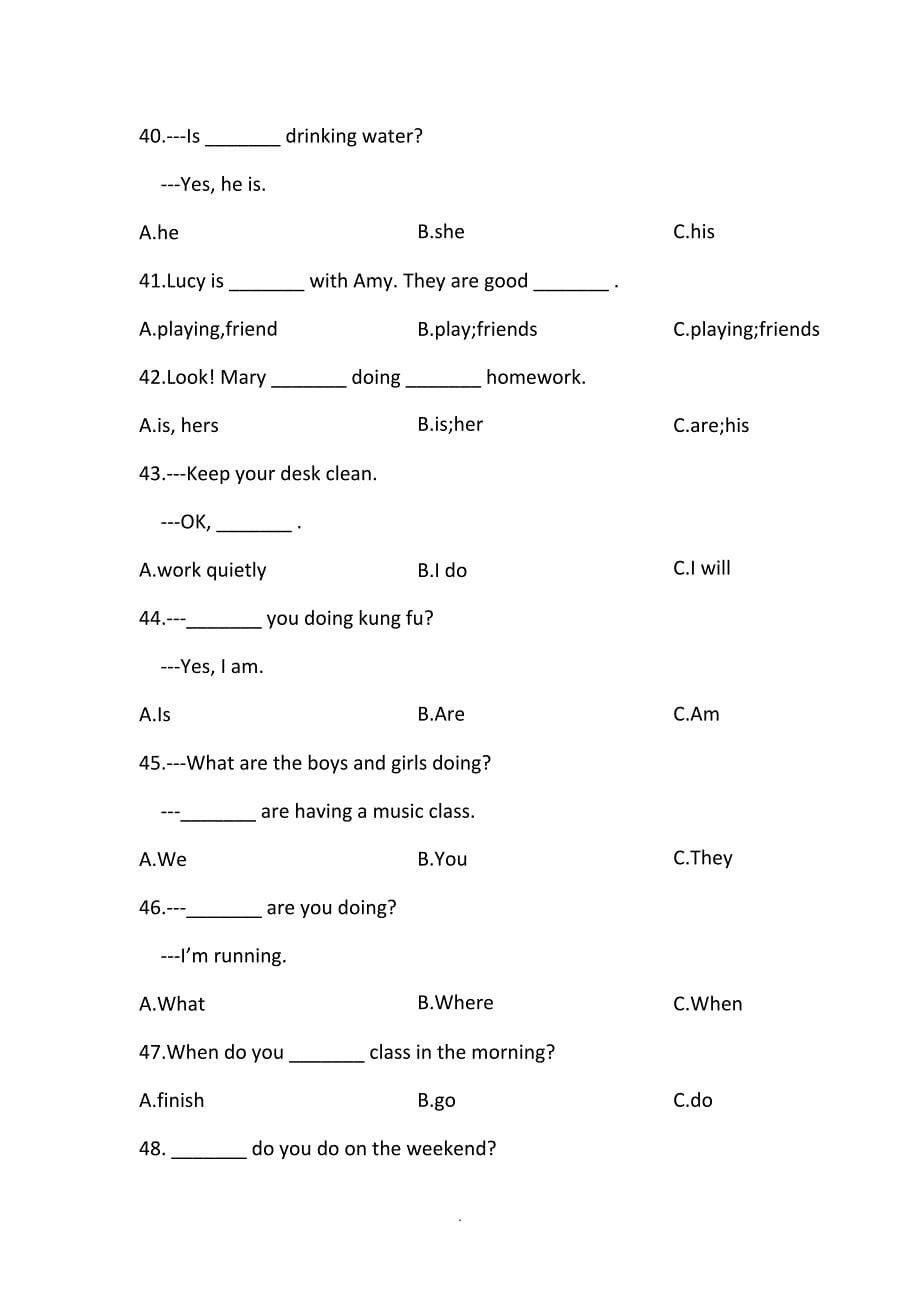 pep小学英语五年级下册期末复习专项练习：选择填空_第5页