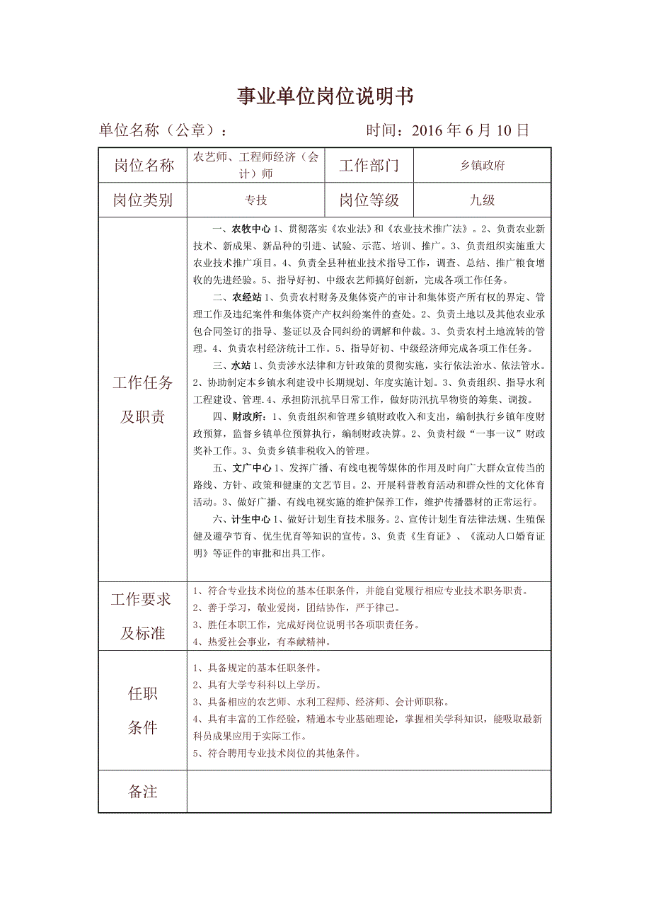 乡镇政府事业单位岗位说明书 含高级经济师等.doc_第4页