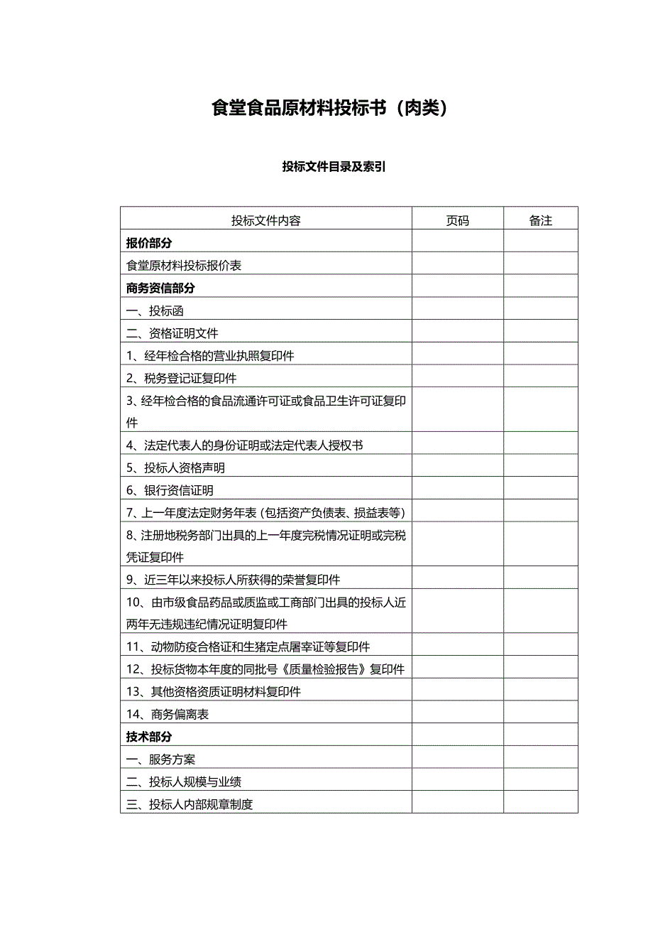食堂食材配送肉类投标文件范本副本_第1页