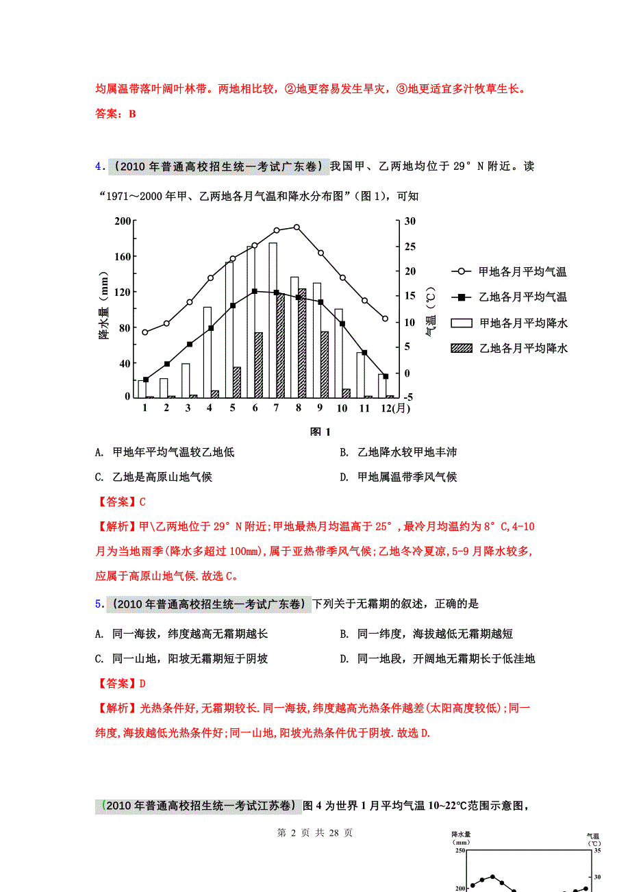 高考地理复习 历年高考题汇编 气候类型的判读_第2页