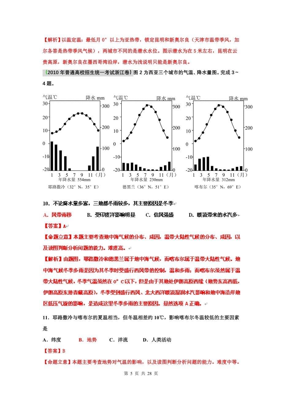 高考地理复习 历年高考题汇编 气候类型的判读_第5页