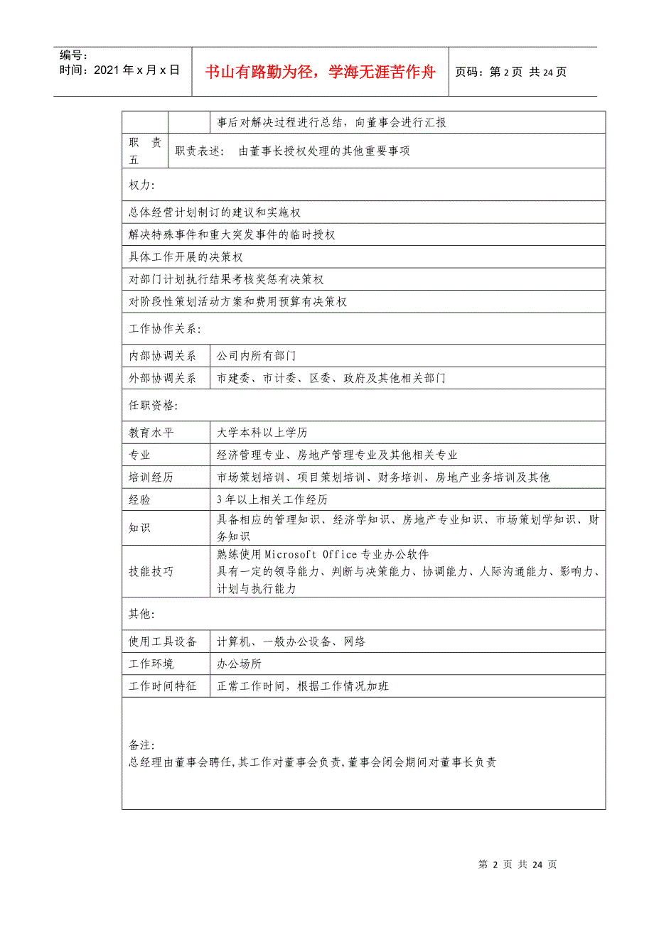 成都某知名房地产公司职位说明书_第2页