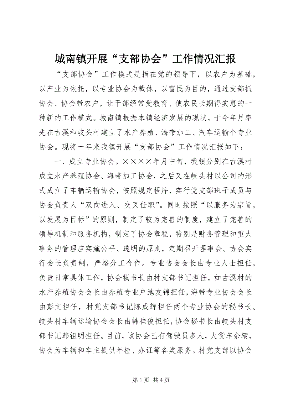 2023年城南镇开展“支部协会”工作情况汇报.docx_第1页