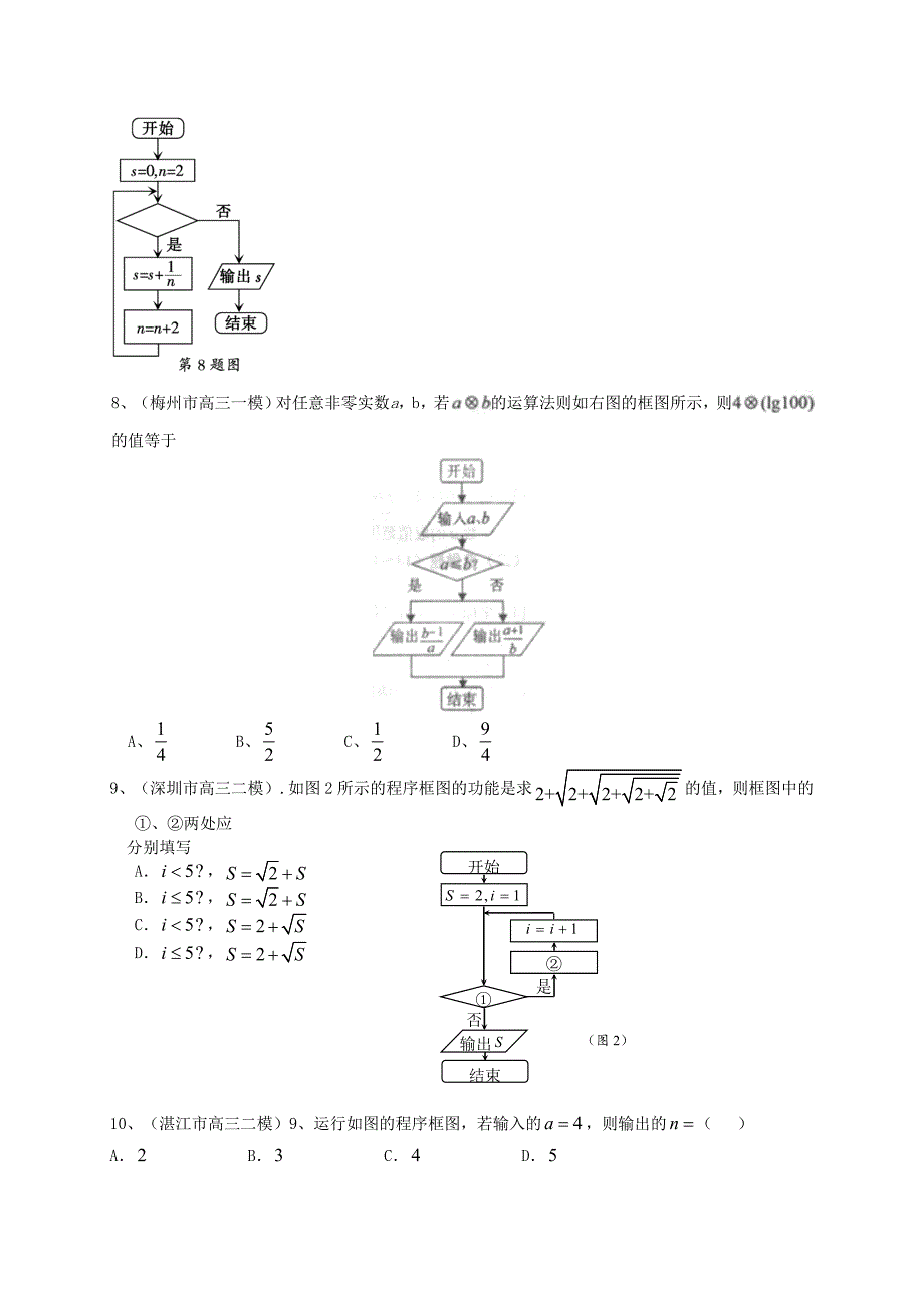 新版广东省高三数学一轮复习 专题突破训练 复数与框图 文_第4页