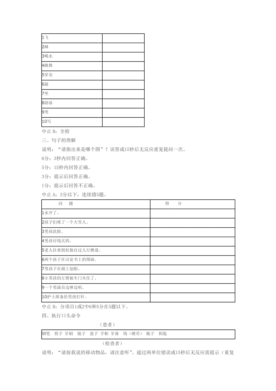 中国康复研究中心汉语标准失语症检查表_第2页