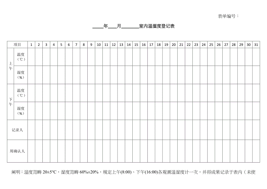 实验室温湿度记录表_第1页